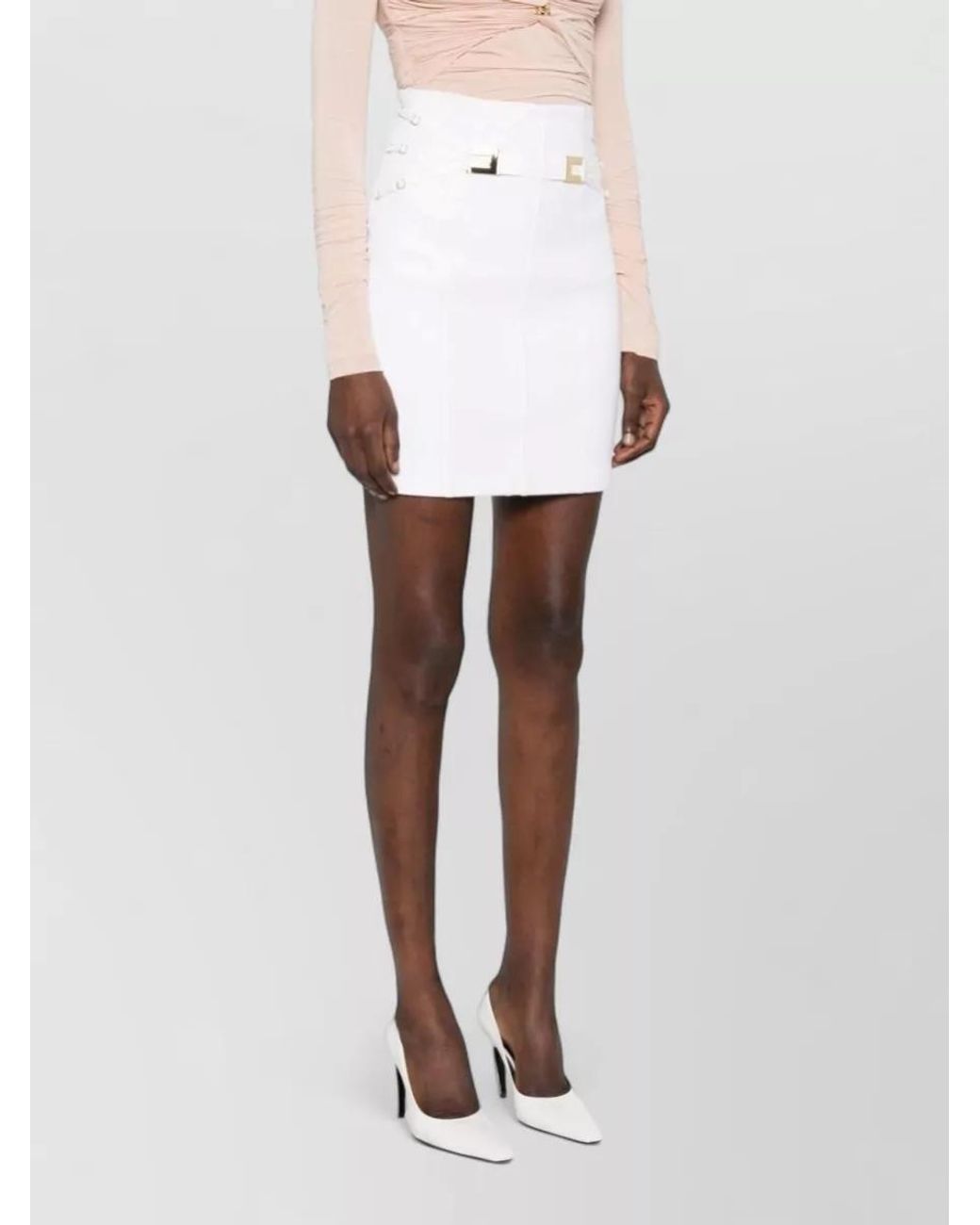 Elisabetta Franchi White Stretch Crepe Mini Skirt