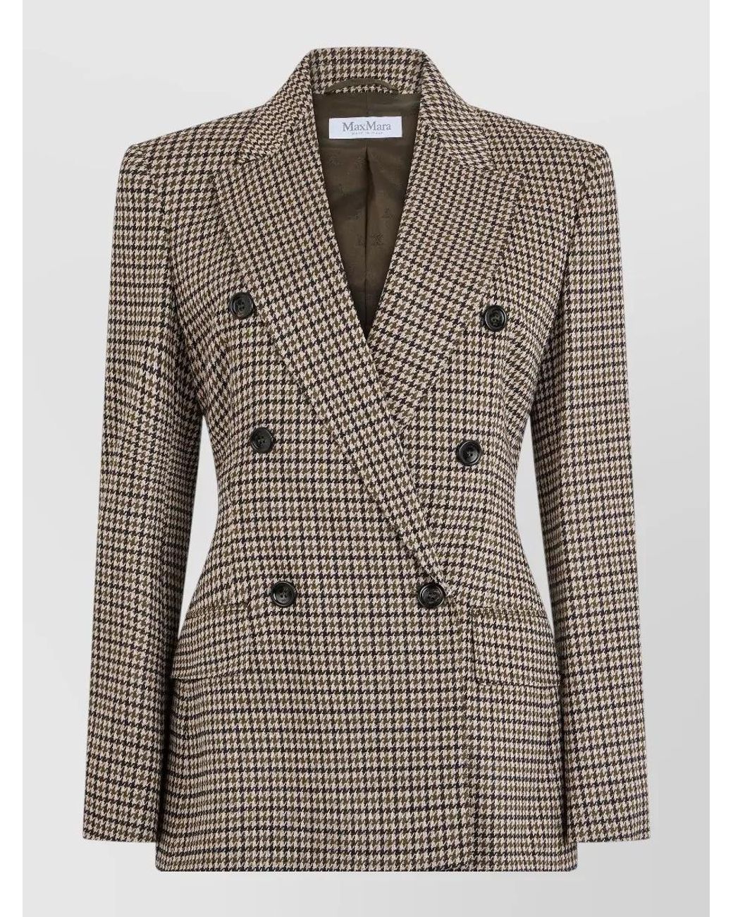 Max Mara Brown Double-Breasted Pied De Poule Tailored Blazer
