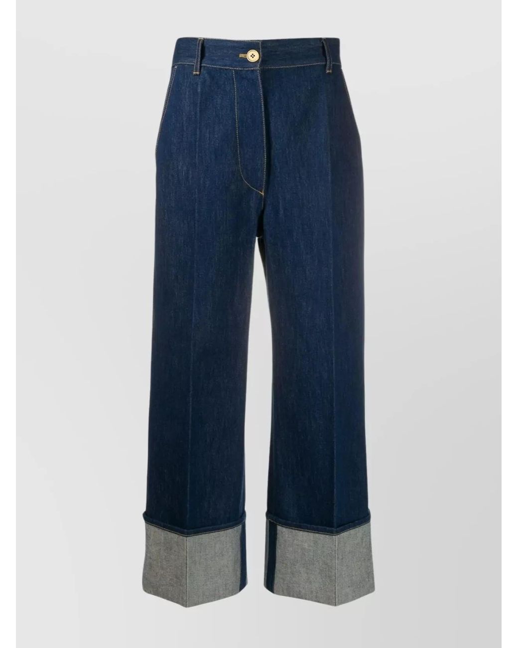 Patou Blue Denim High-Rise Straight-Leg Cropped Jeans