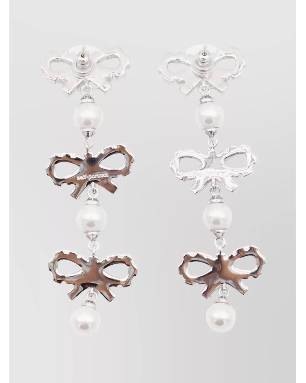 Self-Portrait White Crystal-Embellished Pearl Drop Earrings