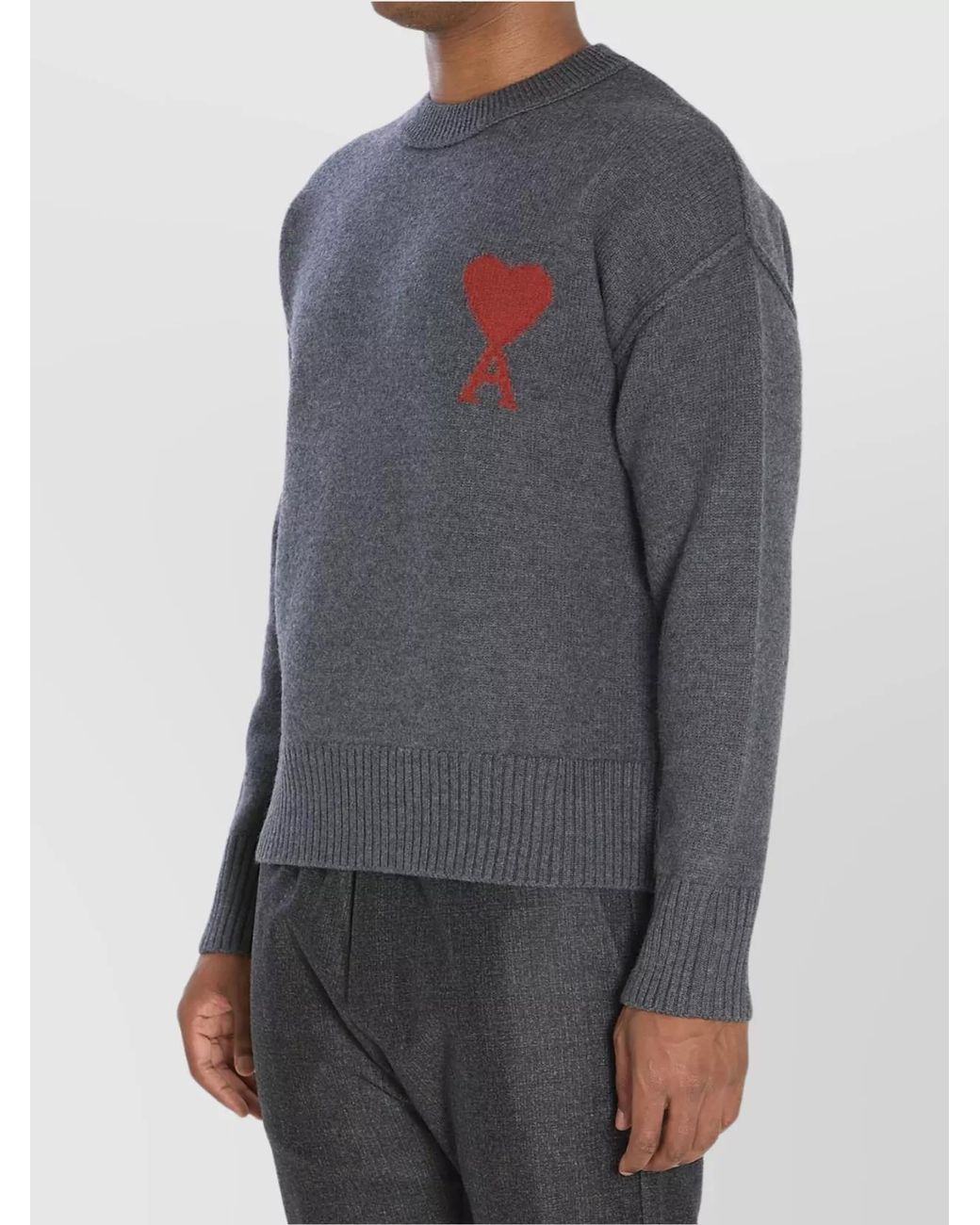AMI Gray Wool Ami De Coeur Sweater for men