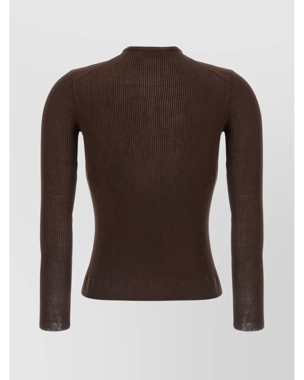 Magda Butrym Brown Ribbed Silk Crew-Neck Long-Sleeve Knitted Top