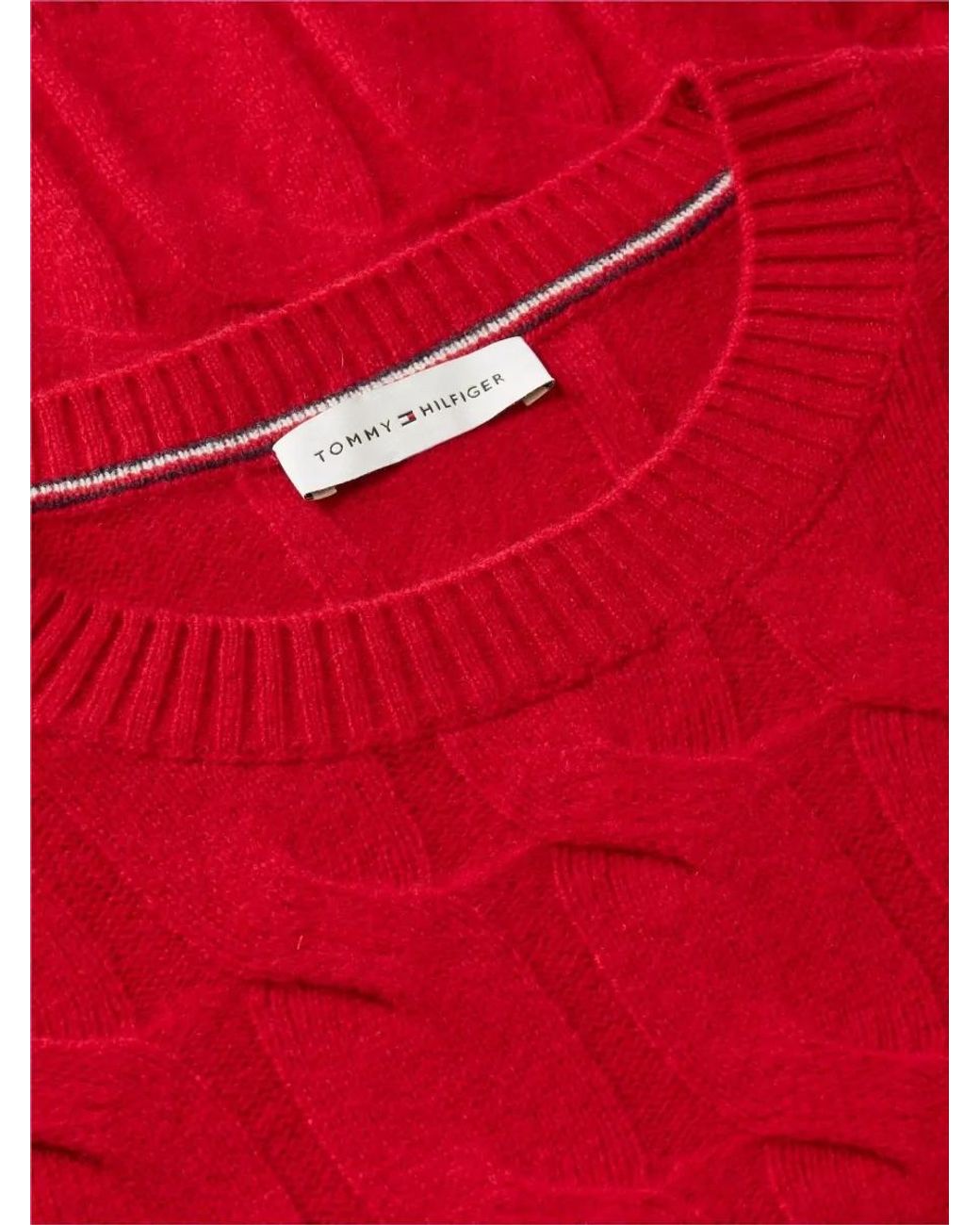 Tommy Hilfiger Red Wool Cable-Knit Crew-Neck Sweater