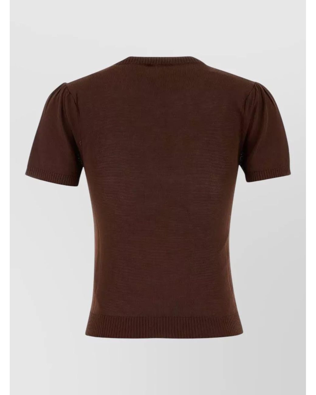 Ganni Brown Organic Cotton Argyle Crewneck Short Sleeve Sweater