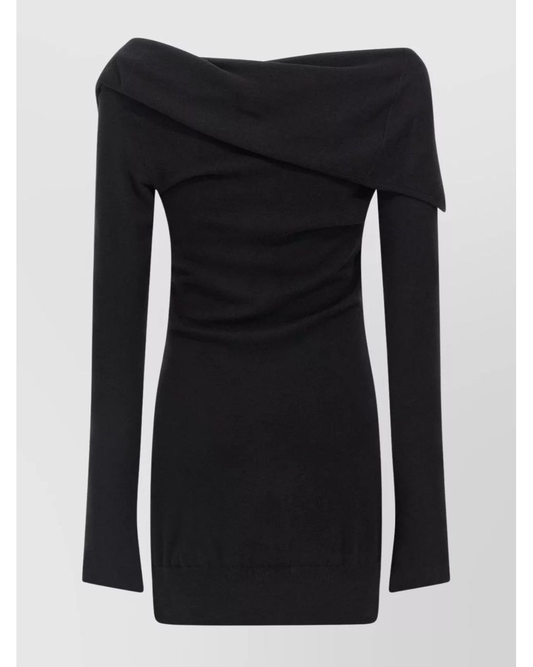 The Attico Black Cashmere Wool Asymmetric Long-Sleeve Mini Dress