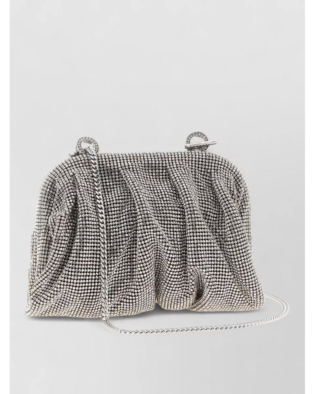 Benedetta Bruzziches Gray Crystal-Embellished Draped Mini Clutch Bag