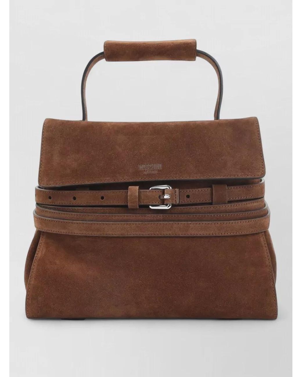 Moschino Brown Suede Leather Belted Top-Handle Bag