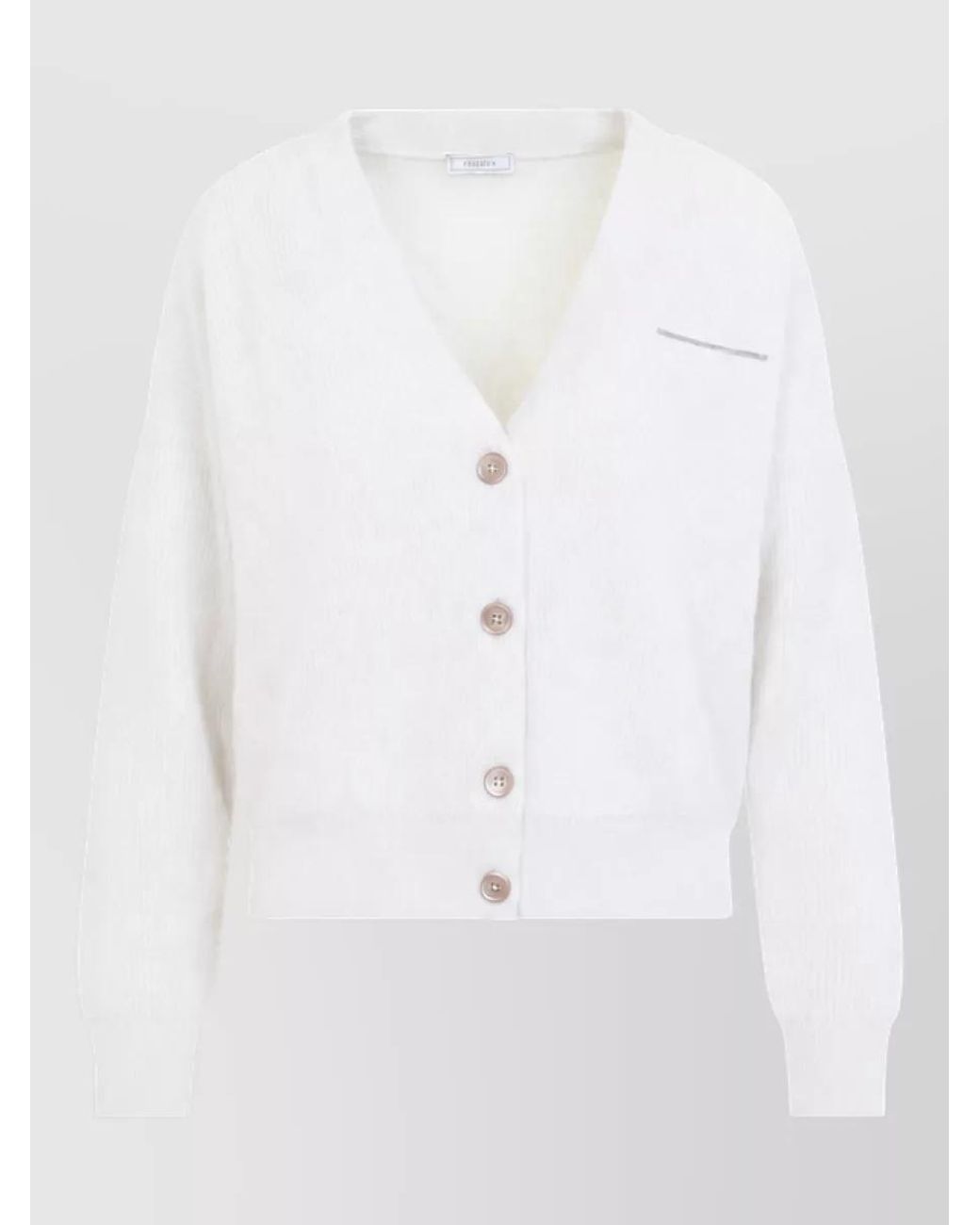 Peserico White Cashmere Silk Wool Ribbed V-Neck Cardigan
