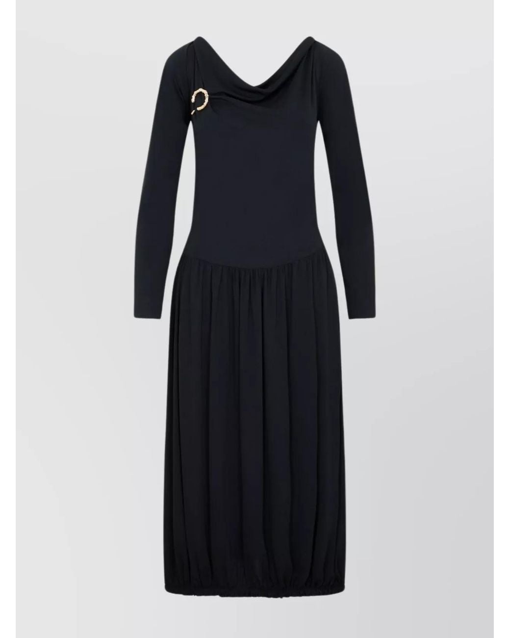 Lanvin Black Draped Asymmetric Long-Sleeve Midi Dress