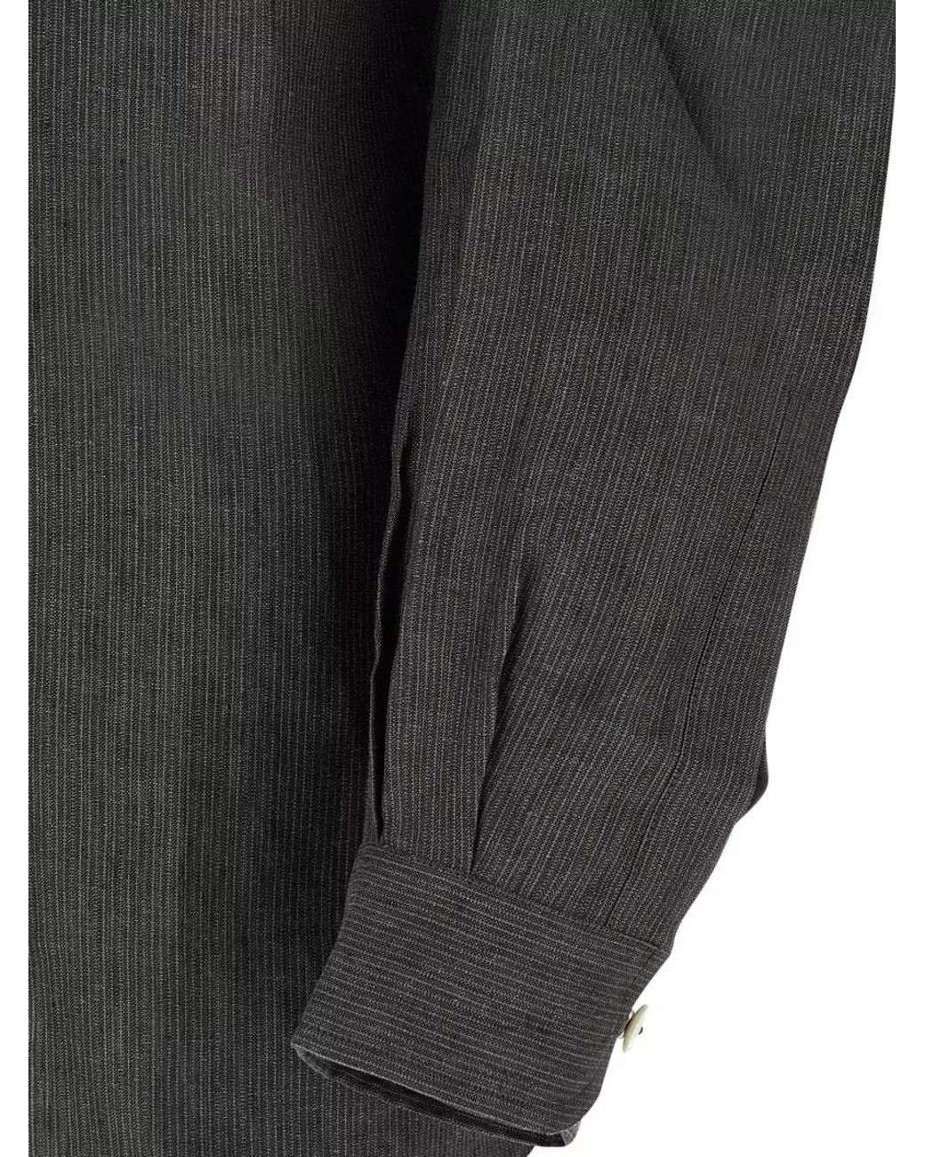 Jacquemus Black Linen Micro-Striped Long-Sleeve Shirt for men