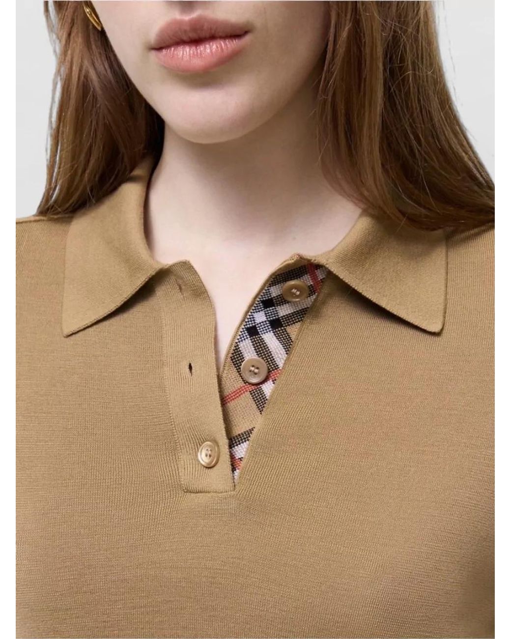 Burberry Natural Merino Wool Short-Sleeve Polo Top
