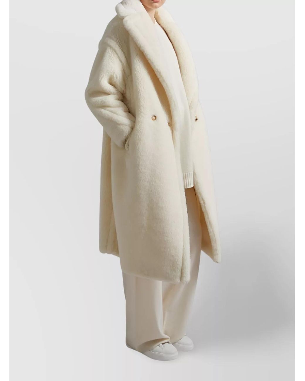 Max Mara Natural Alpaca Wool Silk Oversized Double-Breasted Coat