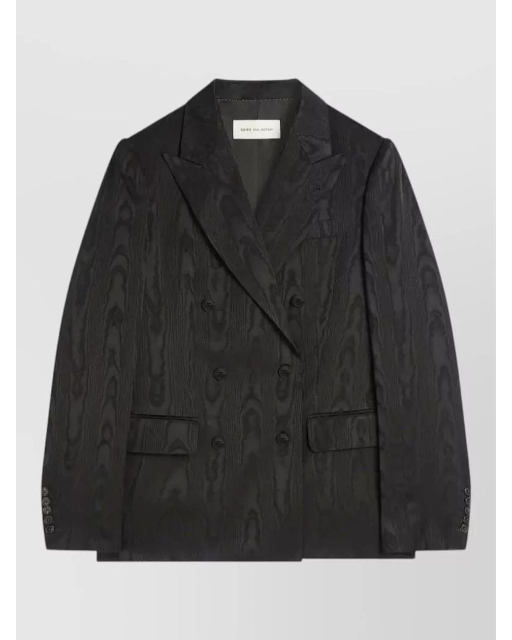Dries Van Noten Black Double-Breasted Moiré Blazer