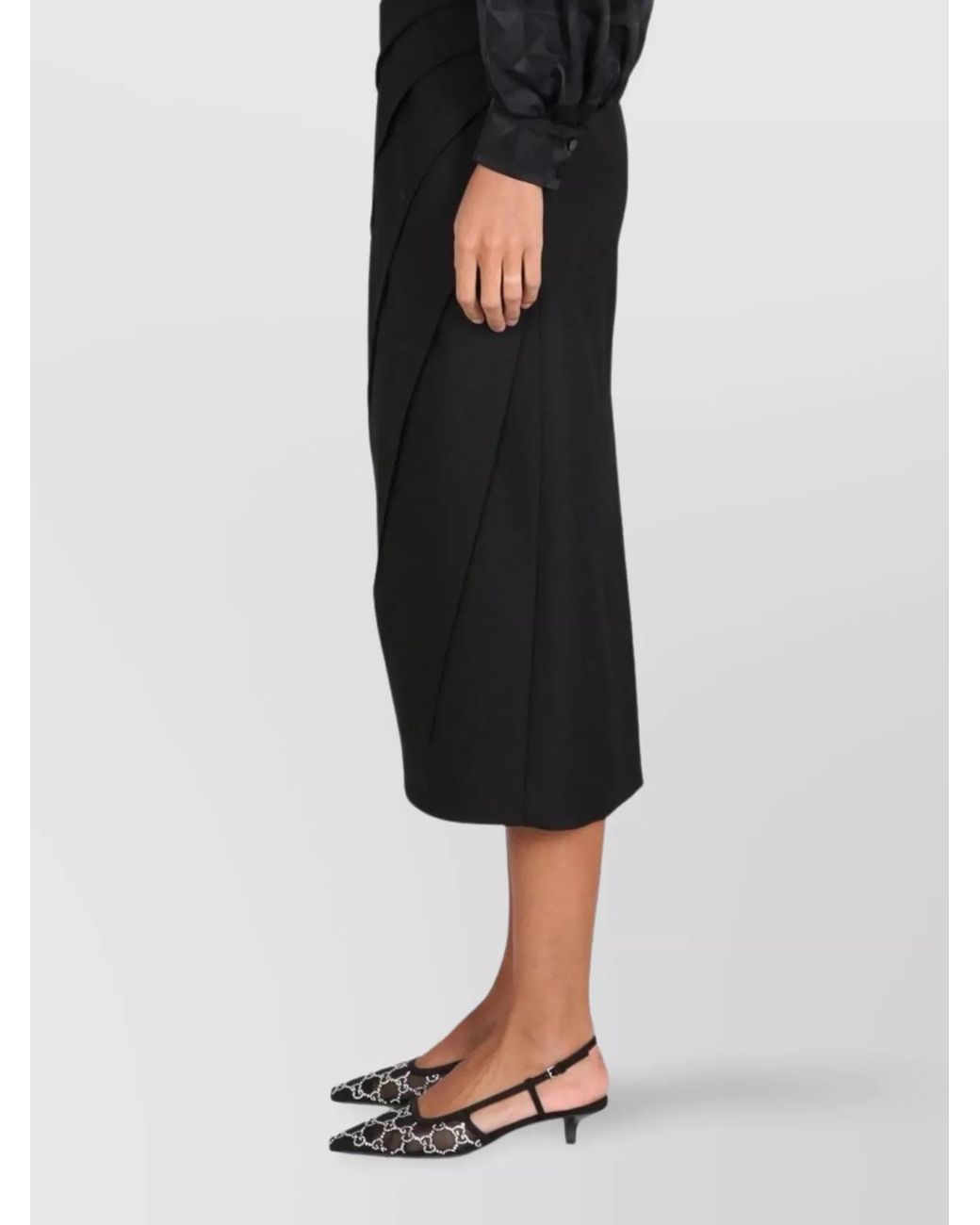 Gucci Black Wool Draped High-Rise Midi Straight Skirt
