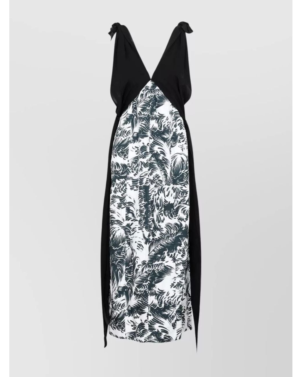 Bottega Veneta White Silk Printed Sleeveless V-Neck Maxi Dress