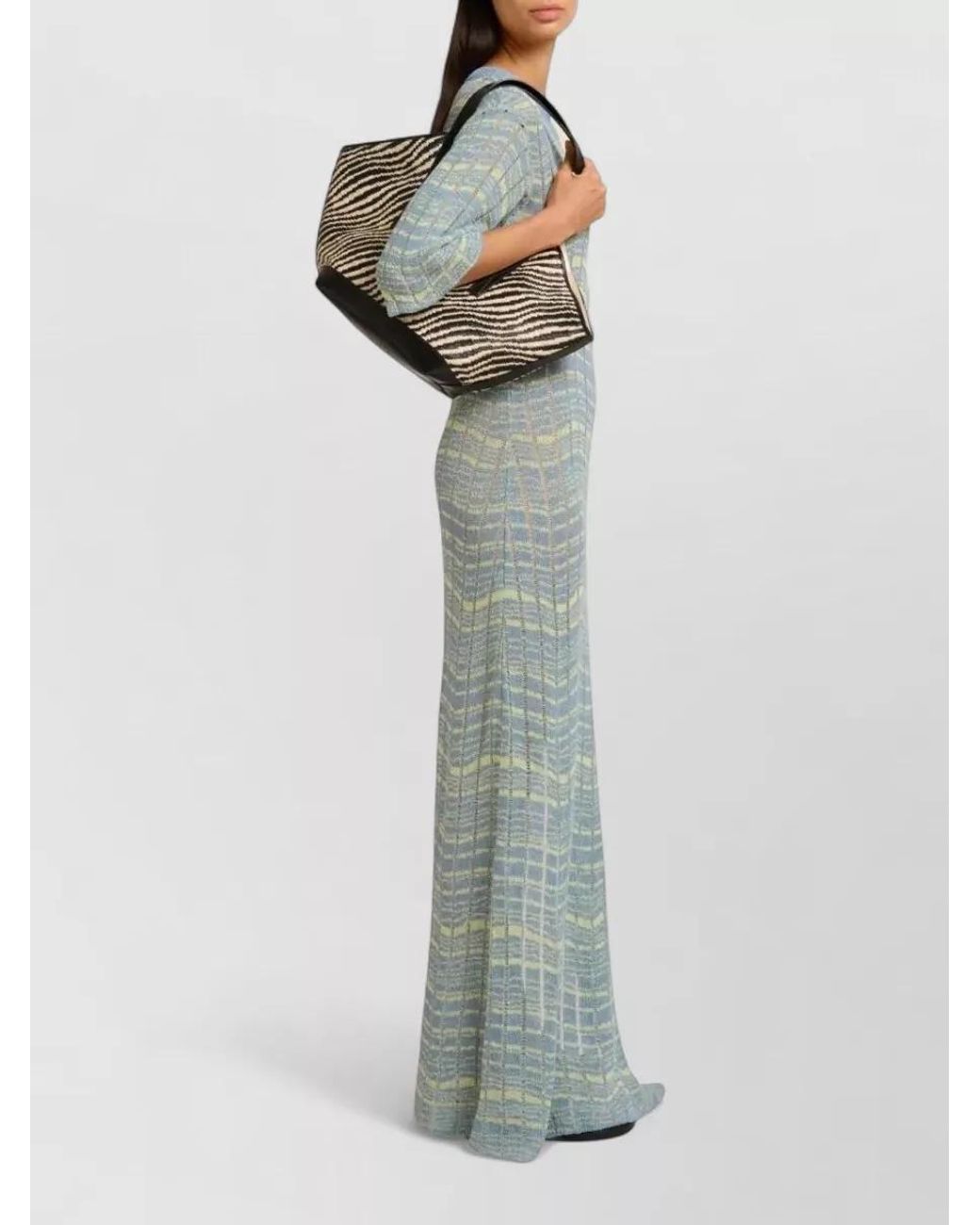 Marni Gray Small Tote Bag Zebra Pattern Canvas