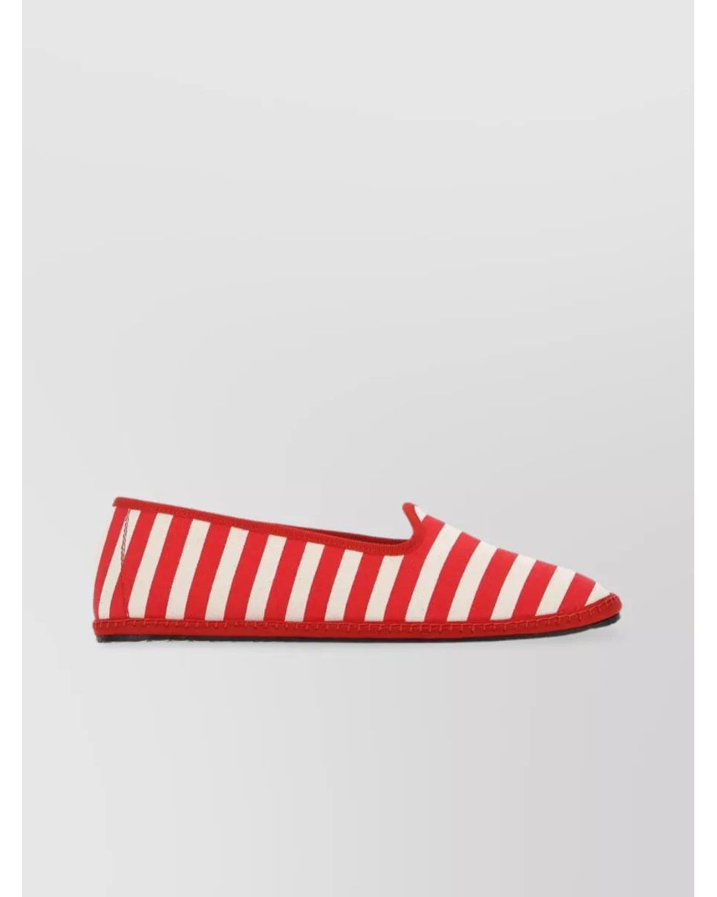 Vibi Venezia Red Striped Canvas Round Toe Loafers