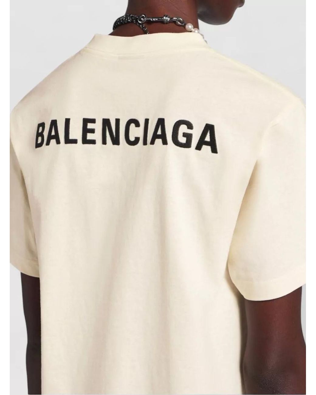 Balenciaga Natural Cotton Logo-Embroidered Short-Sleeve T-Shirt