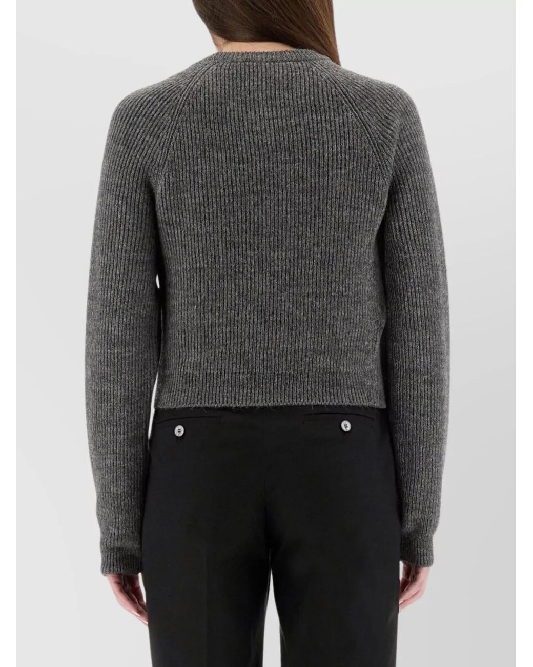 Moschino Gray Ribbed Cropped Sweater With Frayed Hem