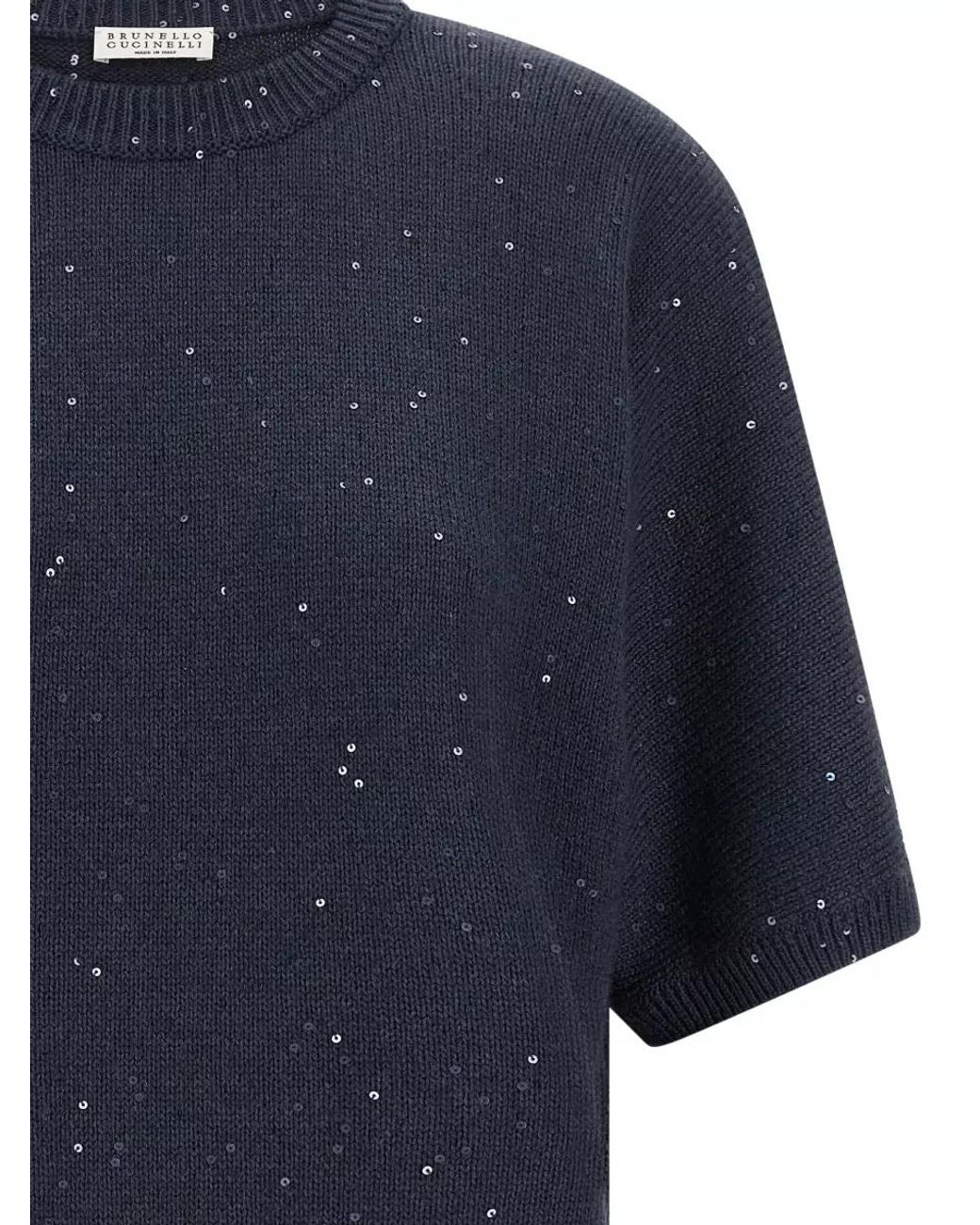 Brunello Cucinelli Blue Cashmere Silk Short-Sleeve Sweater