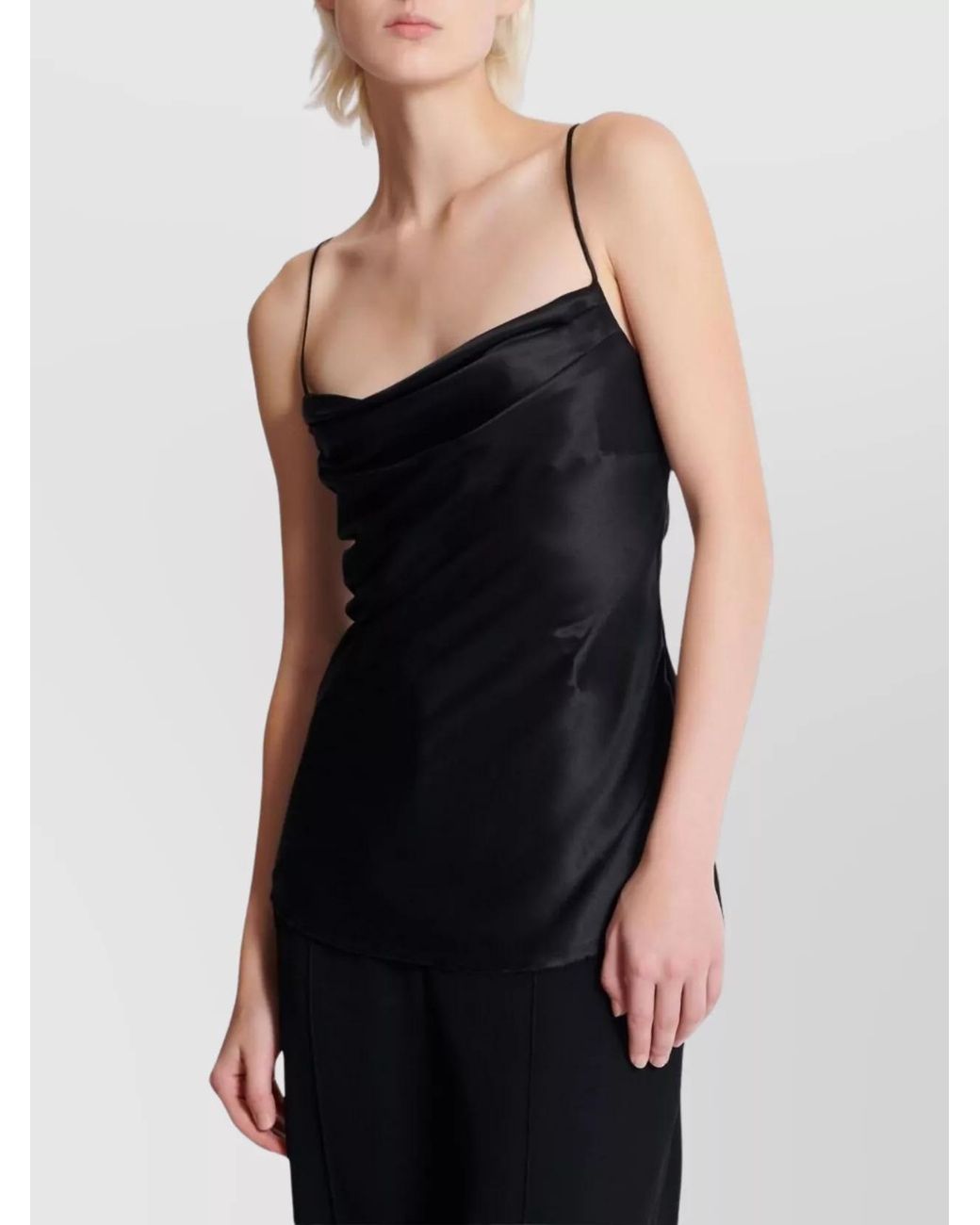 Balmain Black Silk Square-Neck Tank Top