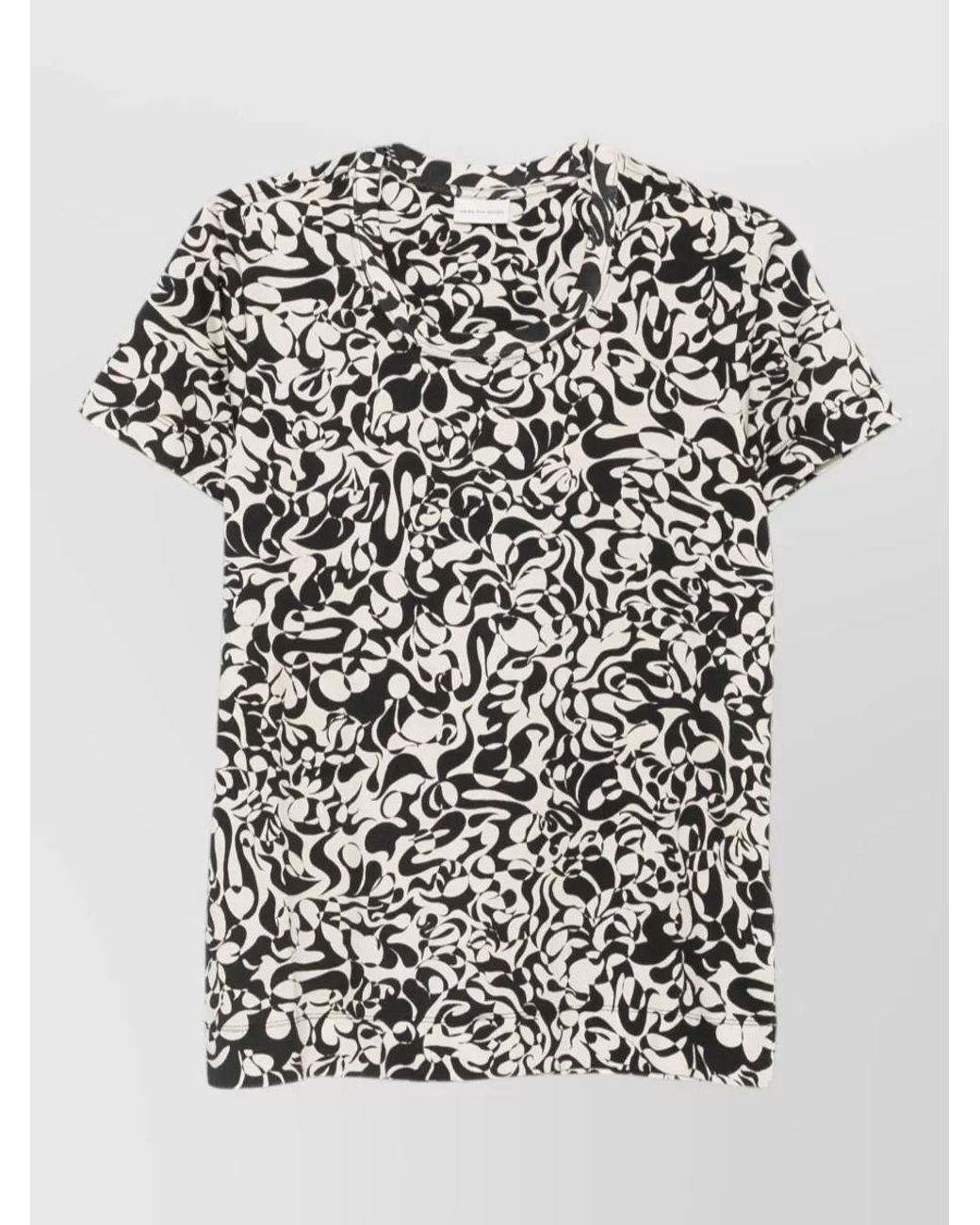 Dries Van Noten White Patterned Crew Neck Short Sleeve Shirt for men