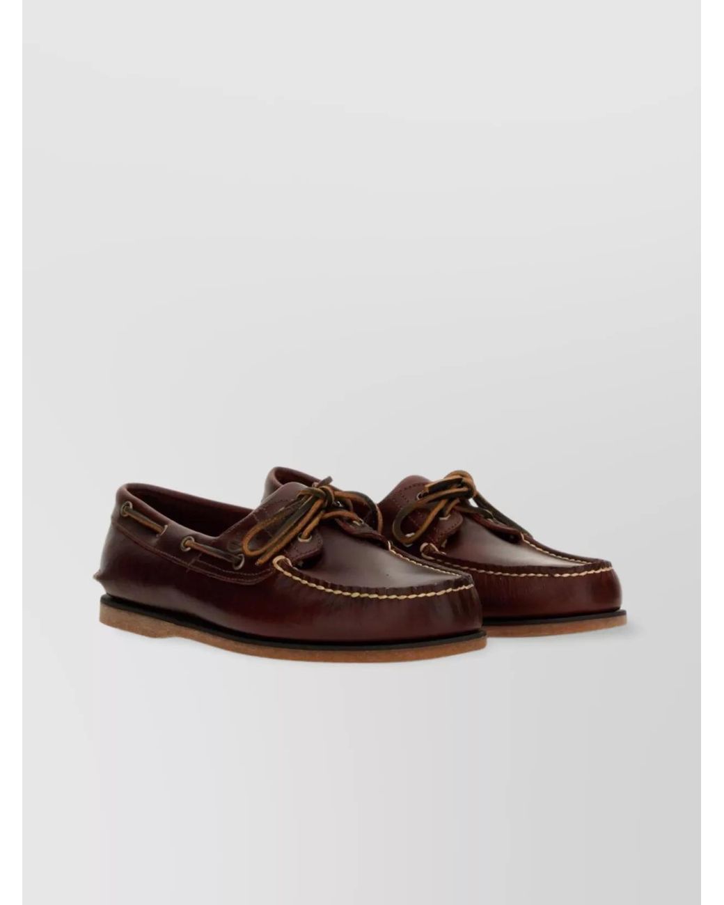 Timberland Brown Stitched Moc Toe Boat Shoe With Rubber Sole for men