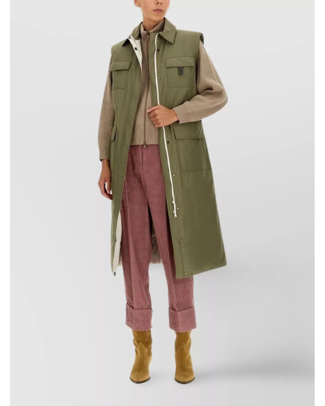 Brunello Cucinelli Green Single Breasted Trench Coat
