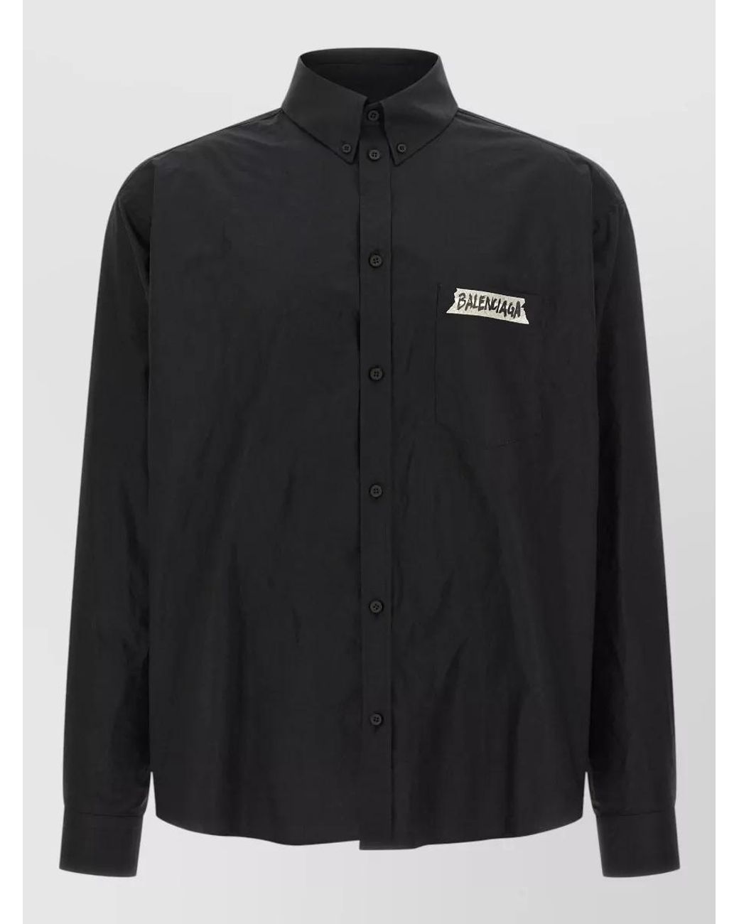 Balenciaga Black Cotton Masking Tape Printed Long Sleeve Oversized Shirt for men