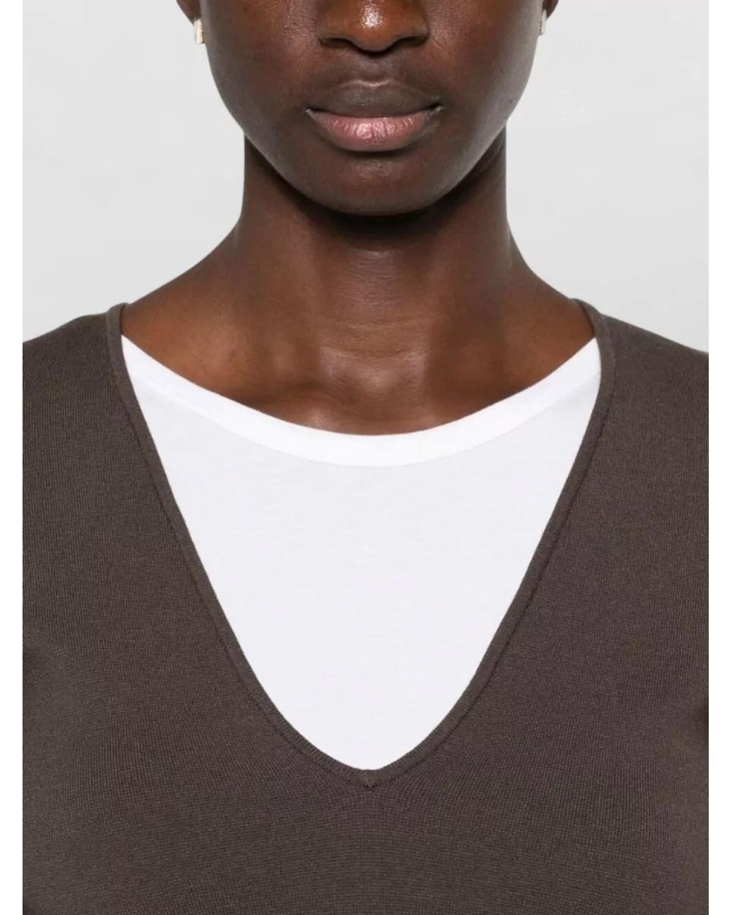 Totême  Brown Ribbed Slim-Fit V-Neck Knitted Top
