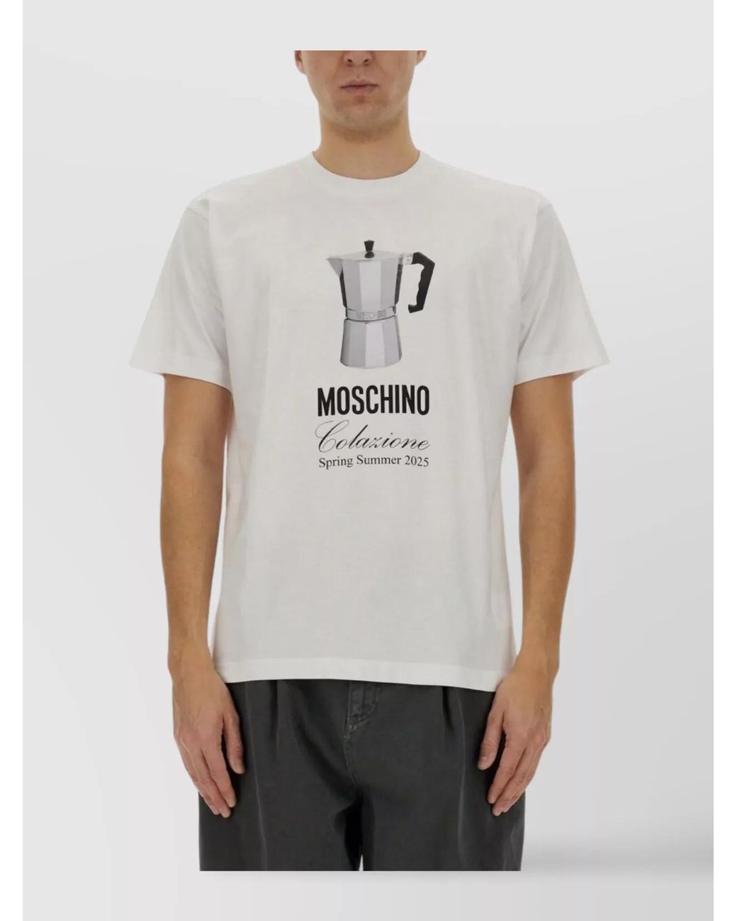 Moschino White Cotton Regular-Fit Logo-Print T-Shirt for men