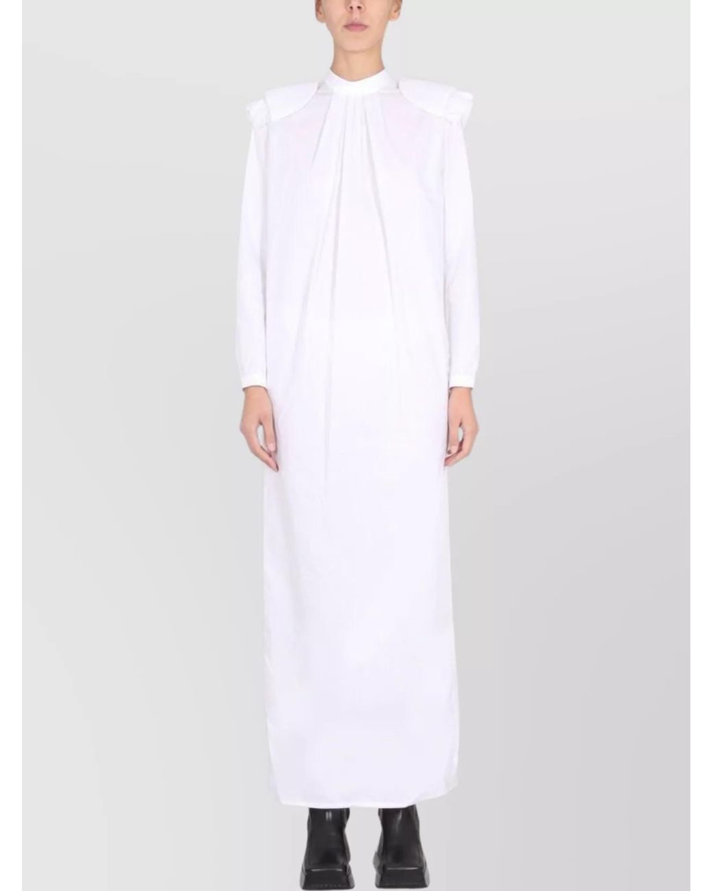 Raf Simons White Cotton Padded-Shoulder Shirt Maxi Dress
