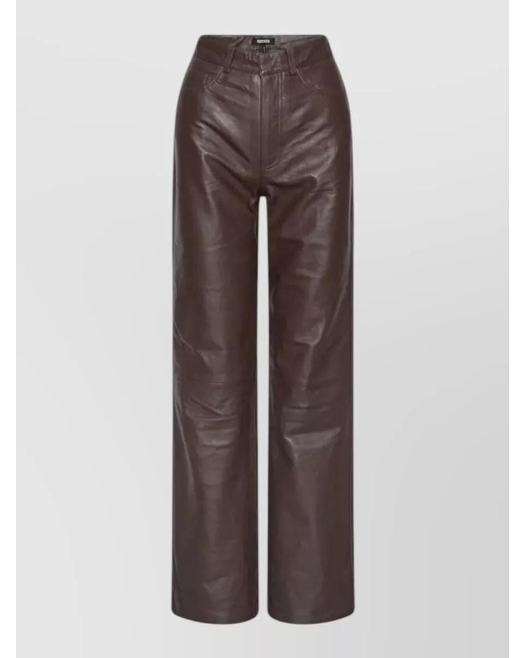 ROTATE BIRGER CHRISTENSEN Brown Lamb Leather High-Rise Straight-Leg Trousers