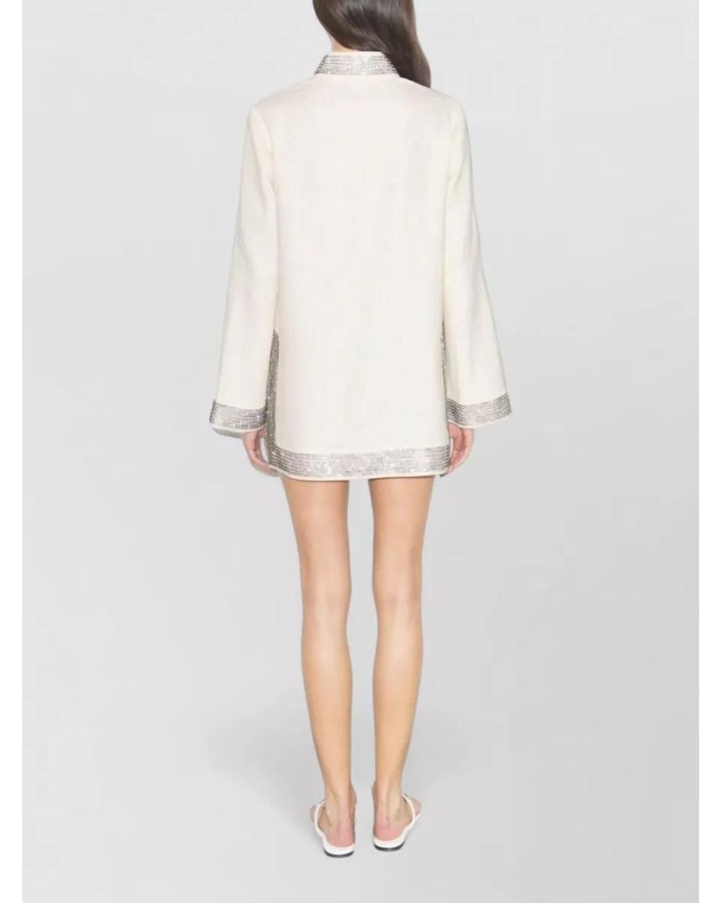 Tory Burch White Linen Crystal Embellished Tunic