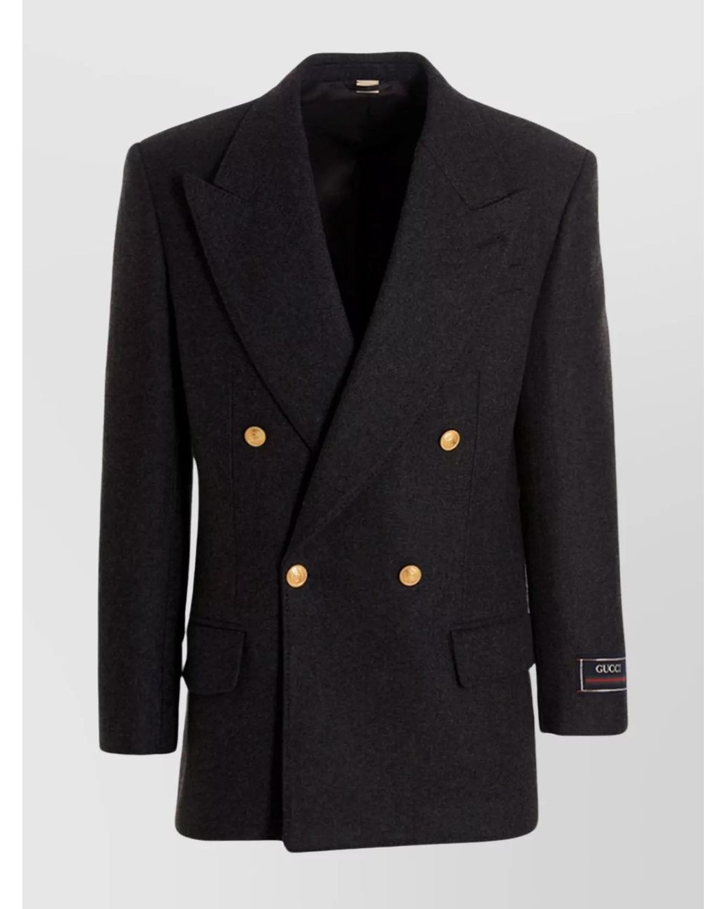 Gucci Black Wool Cashmere Double-Breasted Military Jacket for men