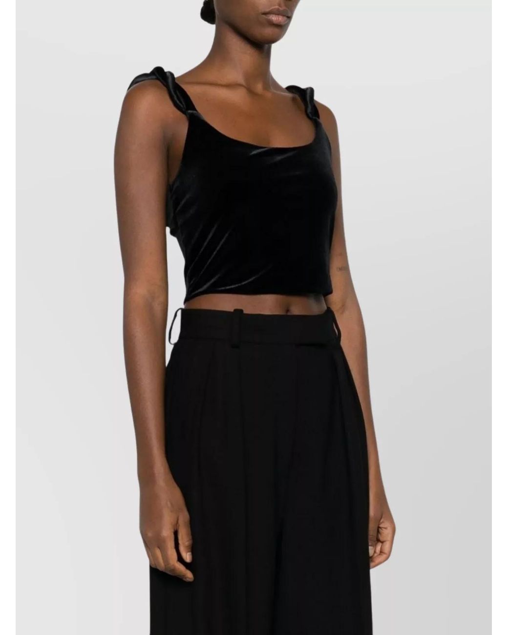 Emporio Armani Black Velvet Twisted-Strap Cropped Tank Top