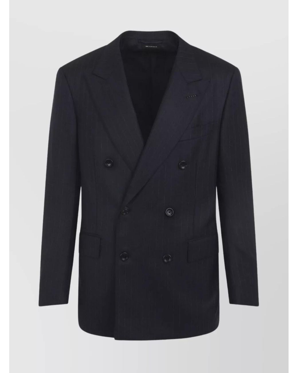 Tom Ford Blue Wool Pinstripe Double-Breasted Blazer for men