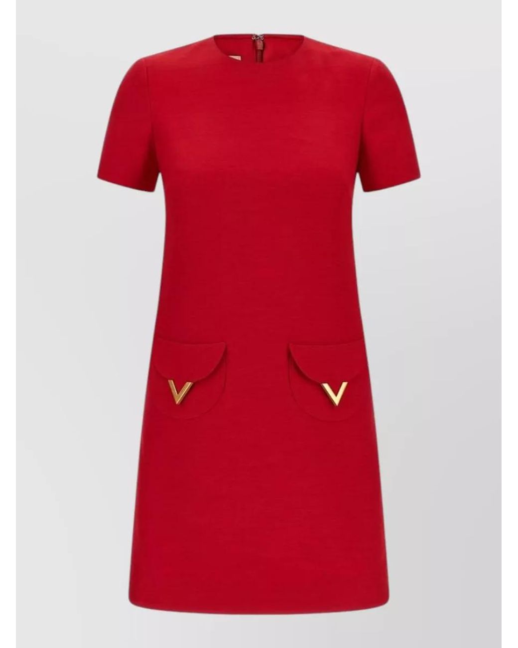 Valentino Red Wool And Silk Short-Sleeve Knee-Length Dress