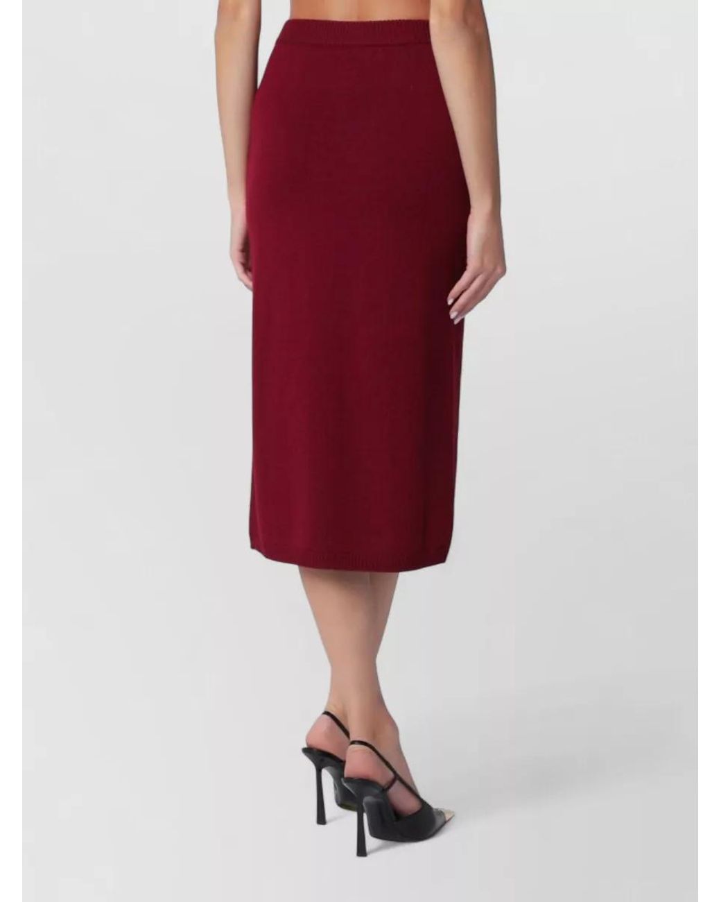 Alessandra Rich Red Merino Wool Openwork Knit Ribbed Midi Skirt