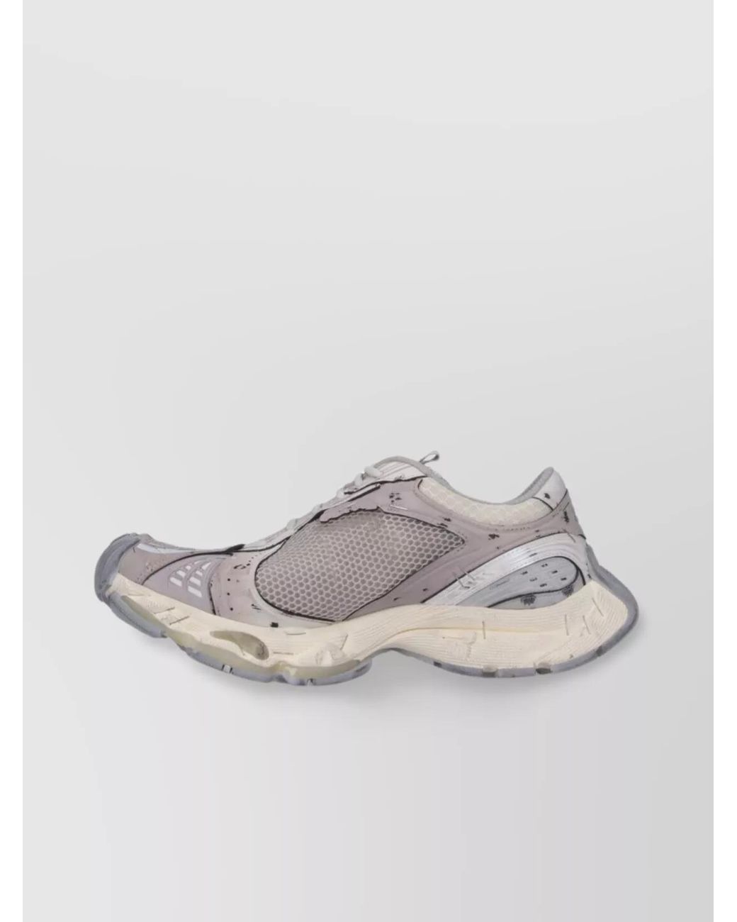 Balenciaga Gray Round Toe Mesh Panels Textured Sole Sneakers for men