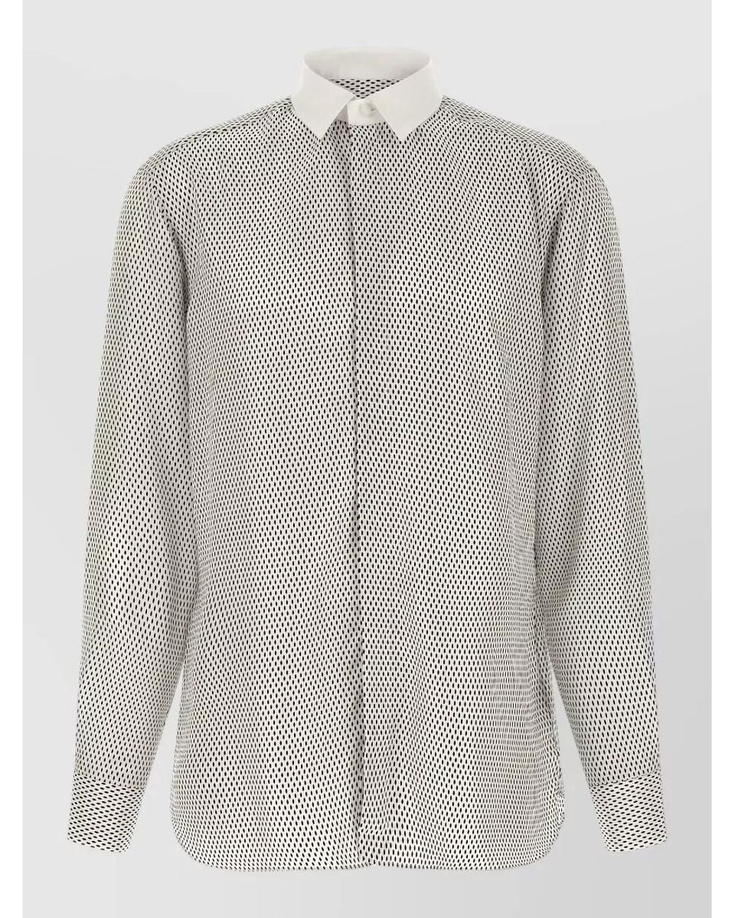 Tom Ford Gray Silk Printed Contrast-Collar Shirt for men