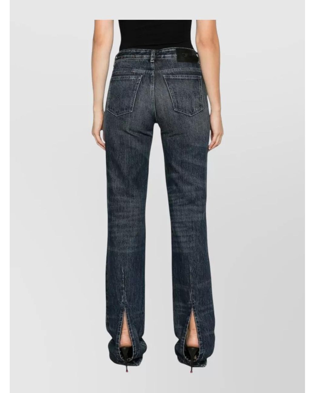 DIESEL Blue Denim Mid-Rise Straight-Leg Extra-Long Jeans