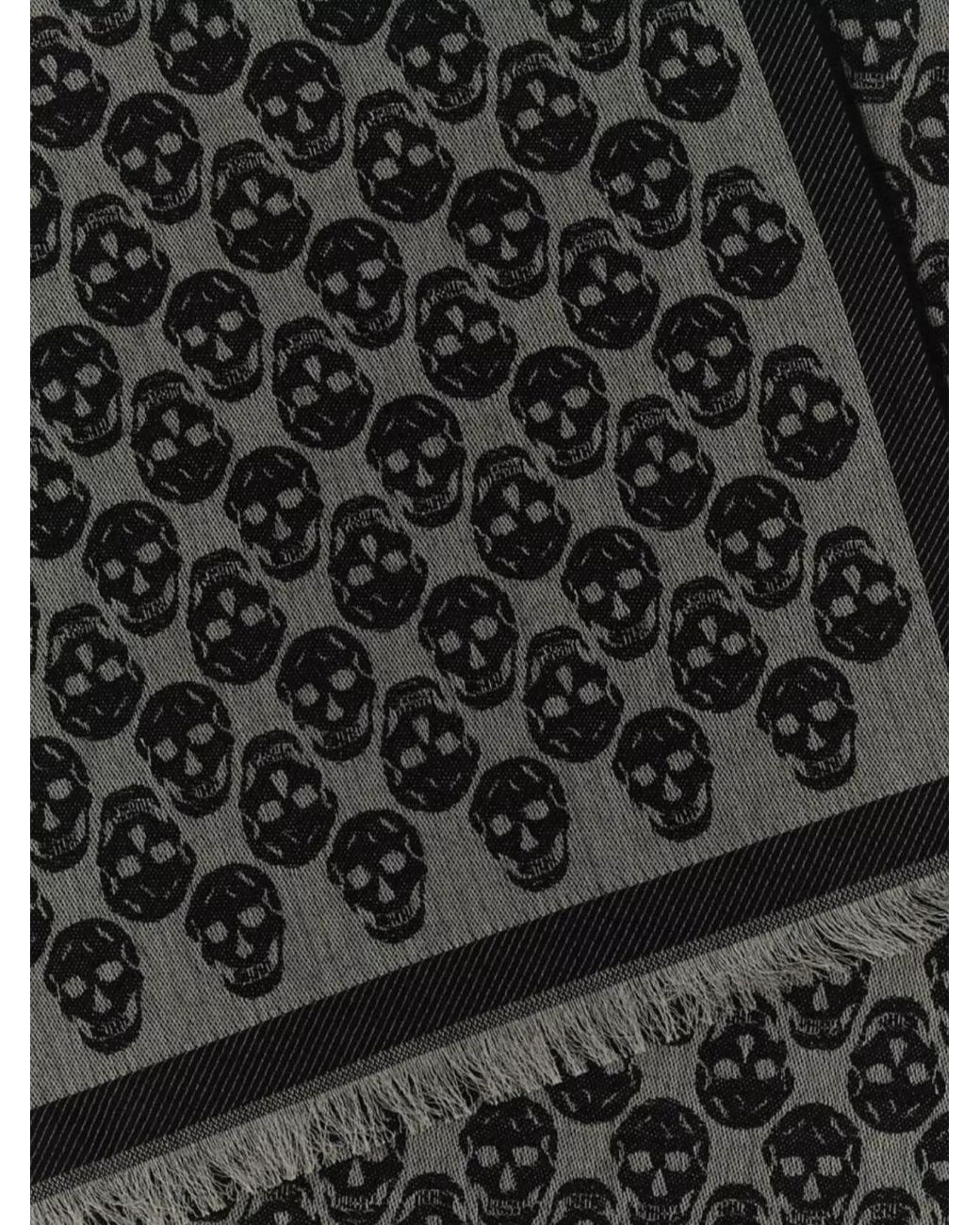 McQueen Black Embroidered Silk Blend Scarf for men