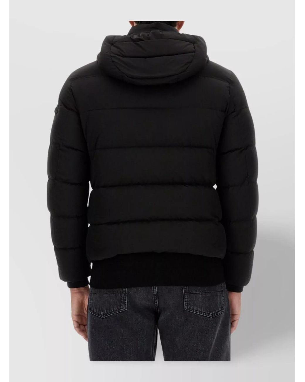 Moorer Black Wool Cashmere Quilted Hooded Bomber Jacket for men