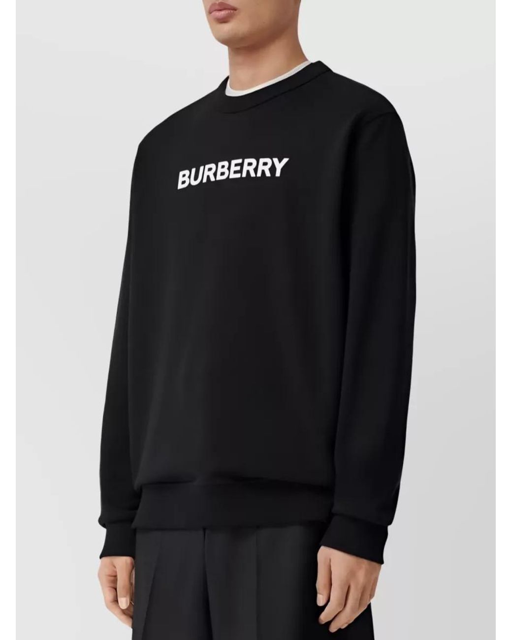 Burberry Black Cotton Logo Print Ribbed Crewneck Sweatshirt for men
