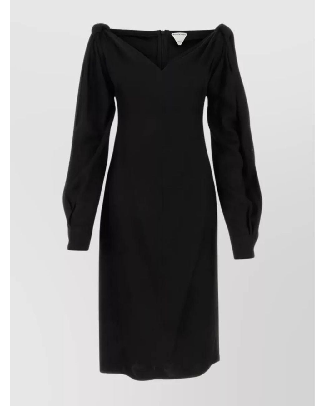 Bottega Veneta Black Viscose V-Neck Long-Sleeve Midi Dress