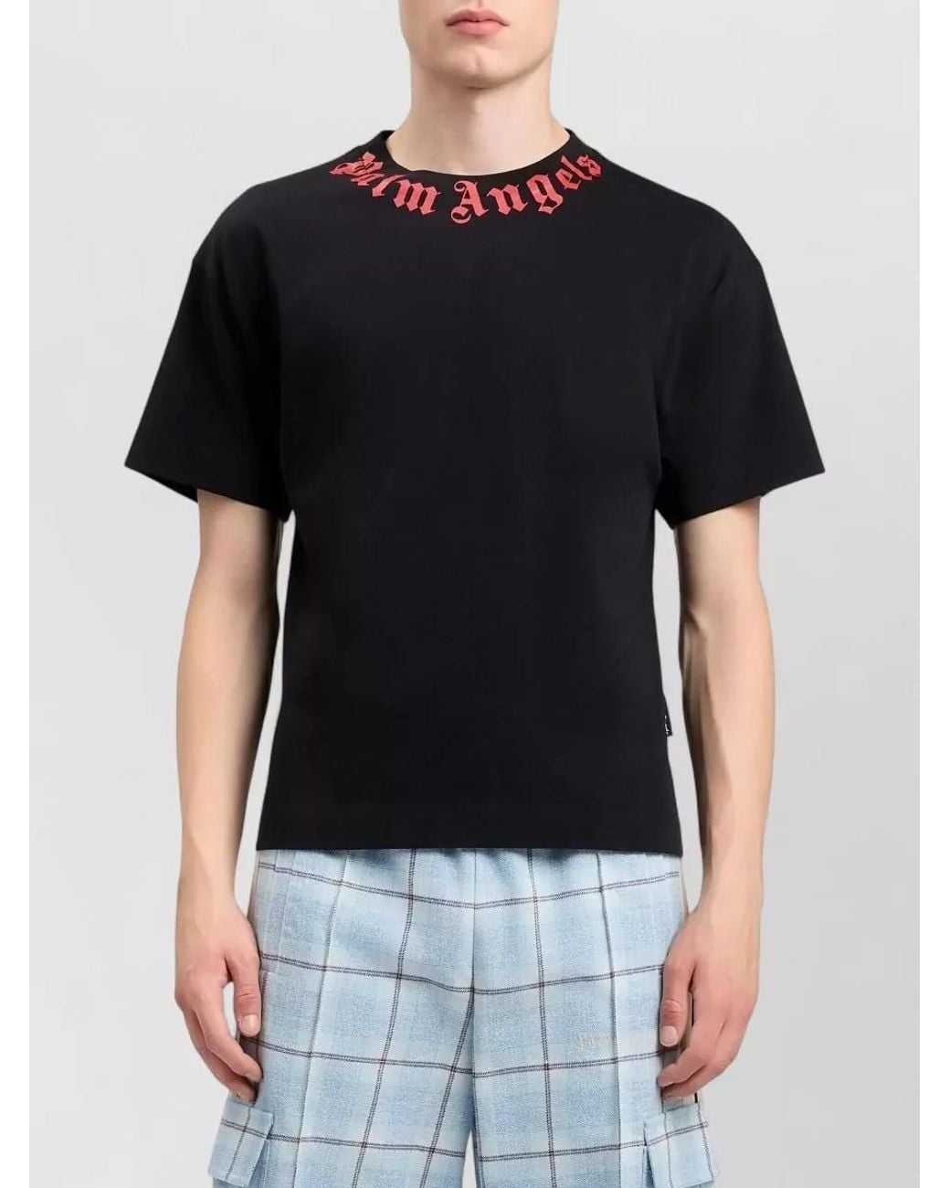 Palm Angels Black Cotton Logo-Print Regular-Fit Crew-Neck T-Shirt for men