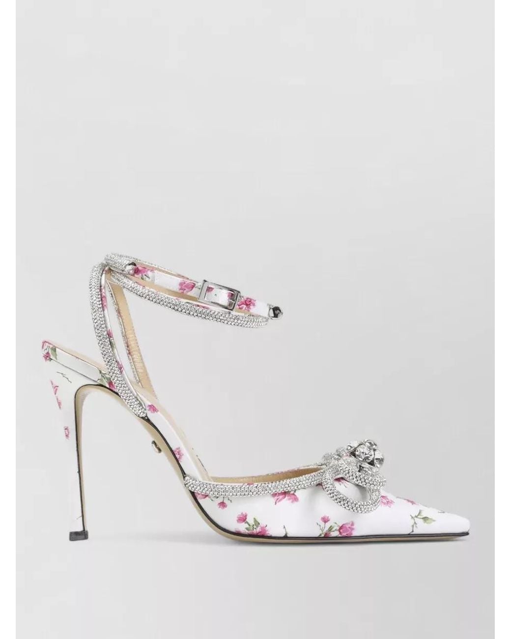 Mach & Mach White Floral Satin High-Heel Sandals