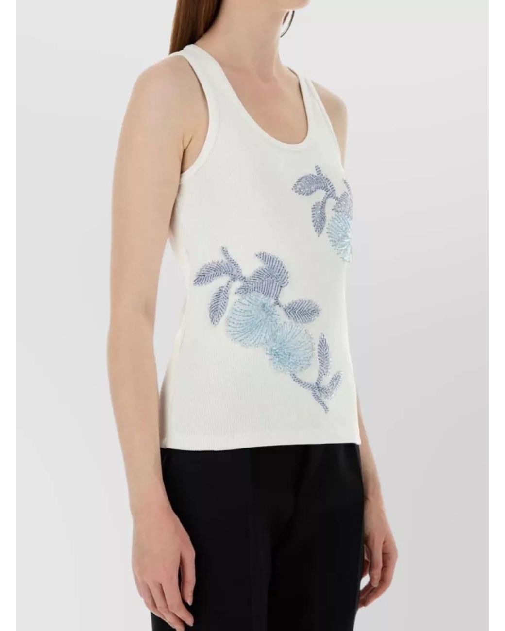 Bottega Veneta Blue Ribbed Slim-Fit Embroidered Tank Top