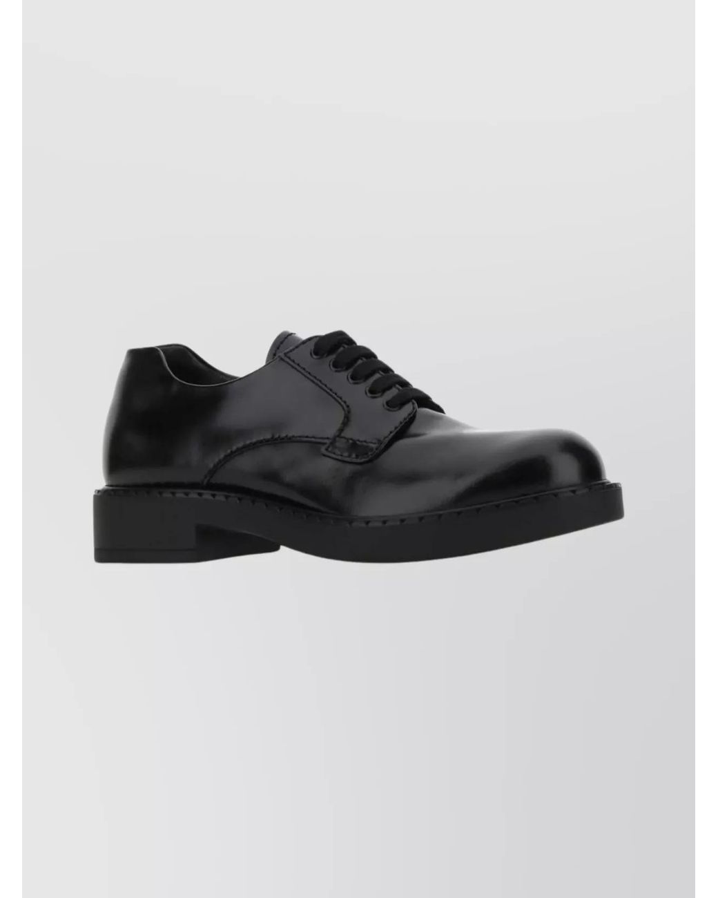 Prada Black Polished Finish Leather Lace-Up Loafers for men